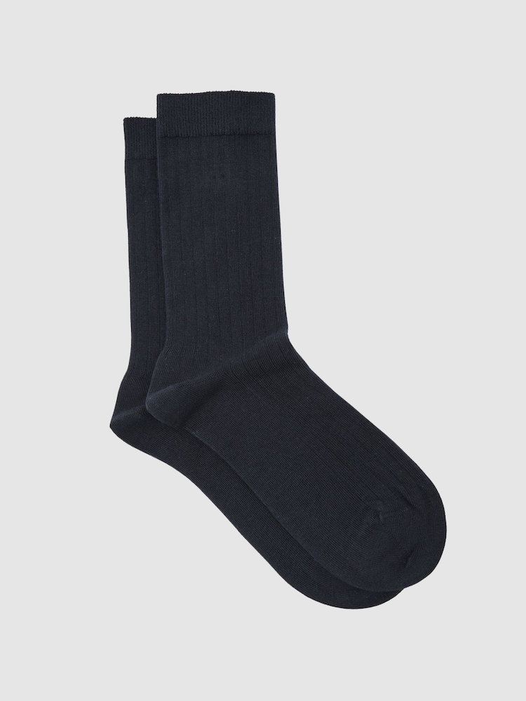 Reiss Navy Felicia Cotton Blend Ribbed Loafer Socks - Image 1 of 3
