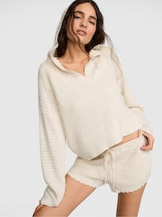 Victoria's Secret Pink Natural Heather White Crochet Hoodie - Image 1 of 2