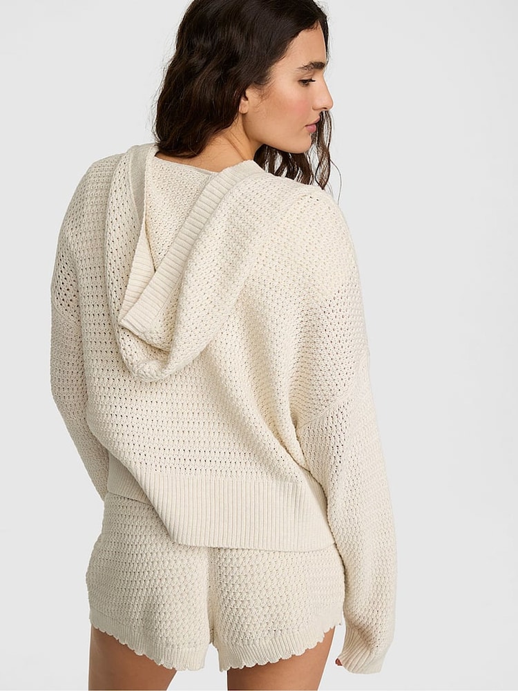 Victoria's Secret Pink Natural Heather White Crochet Hoodie - Image 2 of 2 Victoria's Secret Pink Natural Heather White Crochet Hoodie - Image 2 of 2