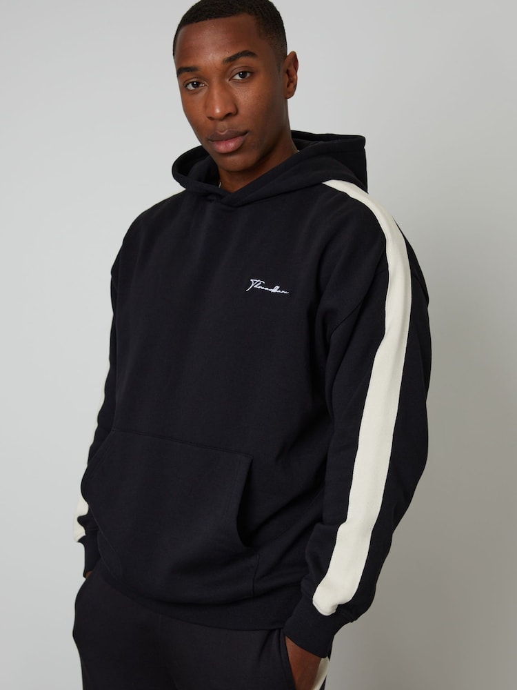 Threadbare Black Relaxed Fit Side Stripe Hoodie - Image 1 of 4 Threadbare Black Relaxed Fit Side Stripe Hoodie - Image 1 of 4