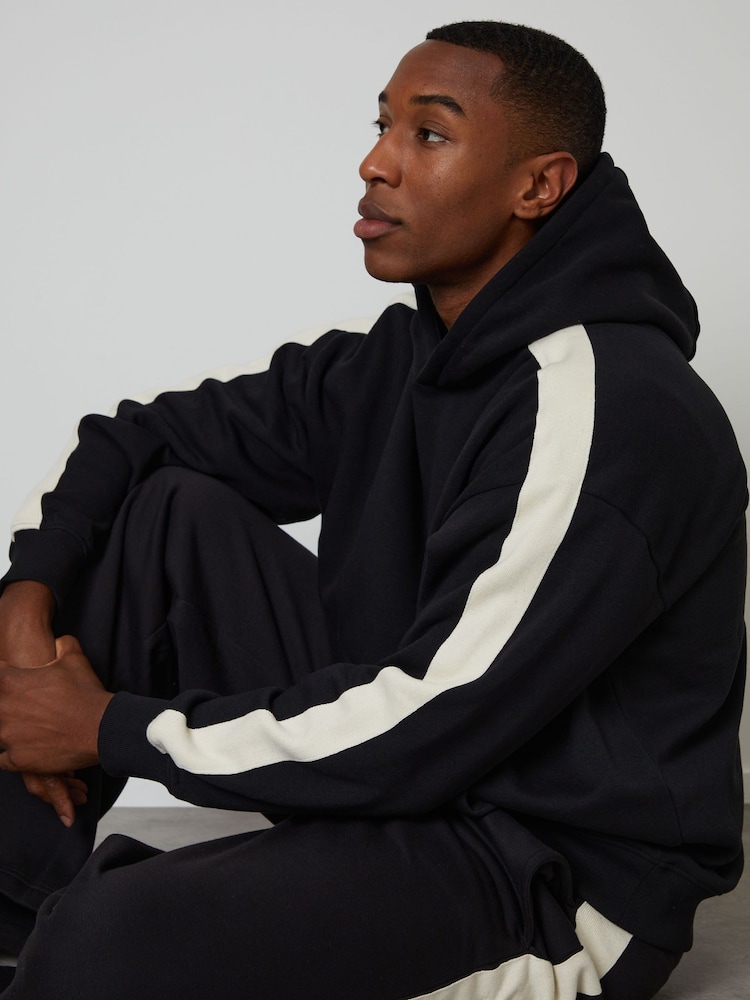 Threadbare Black Relaxed Fit Side Stripe Hoodie - Image 2 of 4 Threadbare Black Relaxed Fit Side Stripe Hoodie - Image 2 of 4