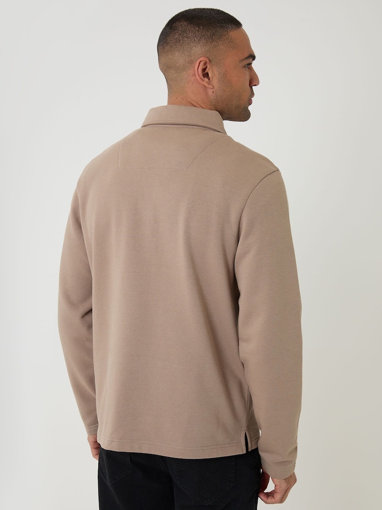 Threadbare Brown Quarter Zip Long Sleeve Polo Sweatshirt - Image 2 of 4
