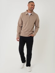 Threadbare Brown Quarter Zip Long Sleeve Polo Sweatshirt - Image 3 of 4