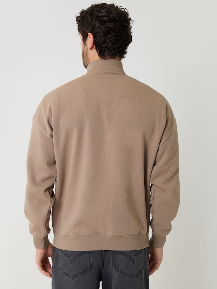 Threadbare Brown Relaxed Fit Half Zip Sweatshirt - Image 2 of 4