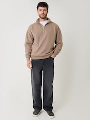 Threadbare Brown Relaxed Fit Half Zip Sweatshirt - Image 3 of 4