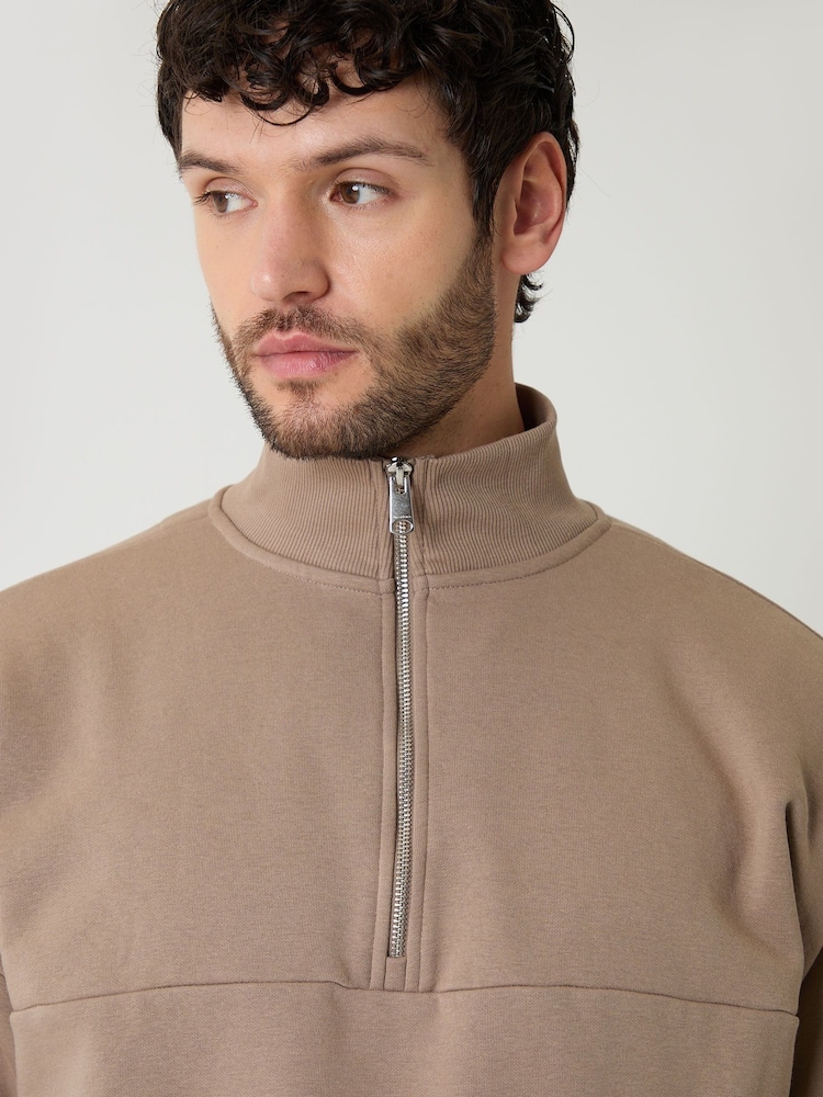 Threadbare Brown Relaxed Fit Half Zip Sweatshirt - Image 4 of 4