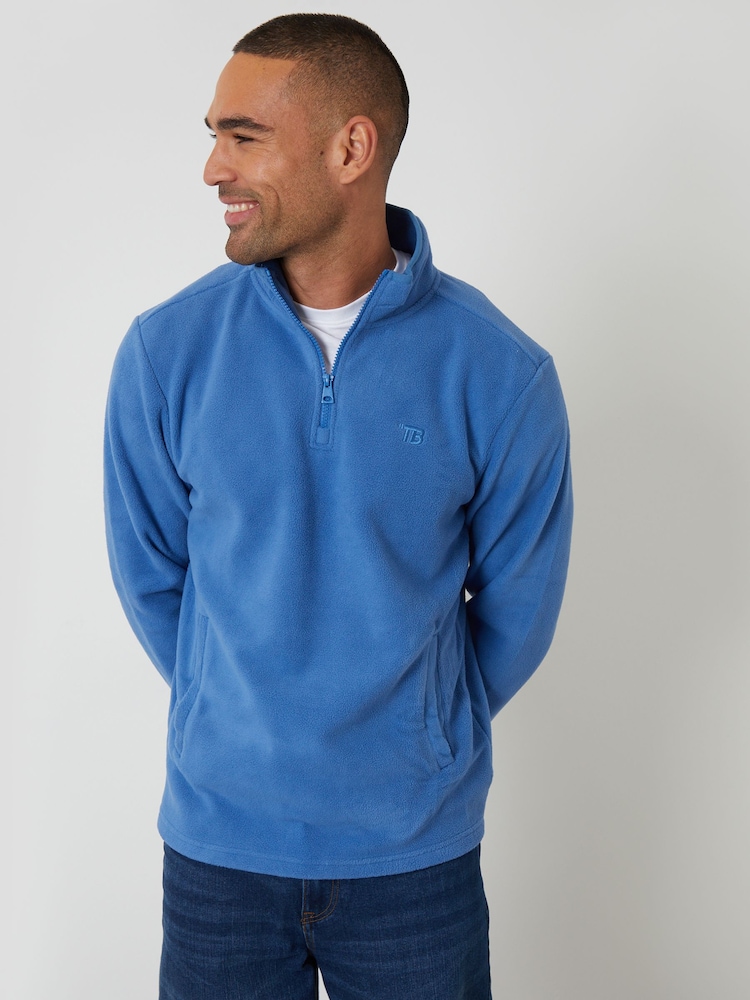 Threadbare Cobalt Quarter Zip Microfleece Sweatshirt - Image 1 of 4