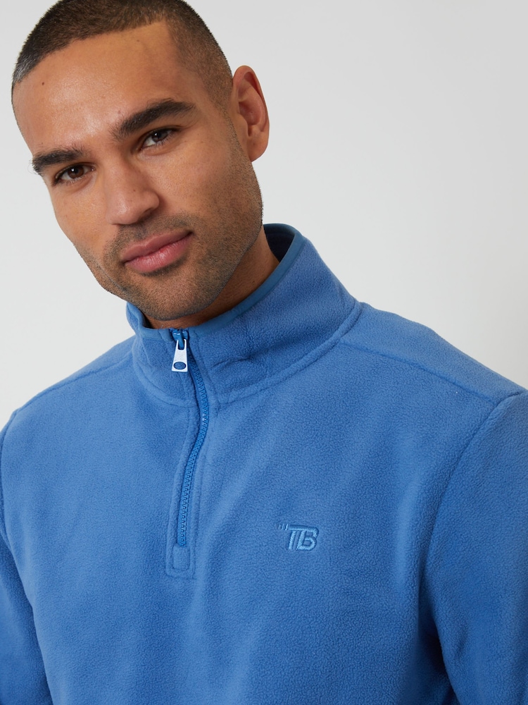 Threadbare Cobalt Quarter Zip Microfleece Sweatshirt - Image 4 of 4