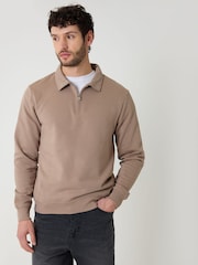 بني - سويت شيرت بياقة بربع سحّاب من Threadbare - Image 1 of 4