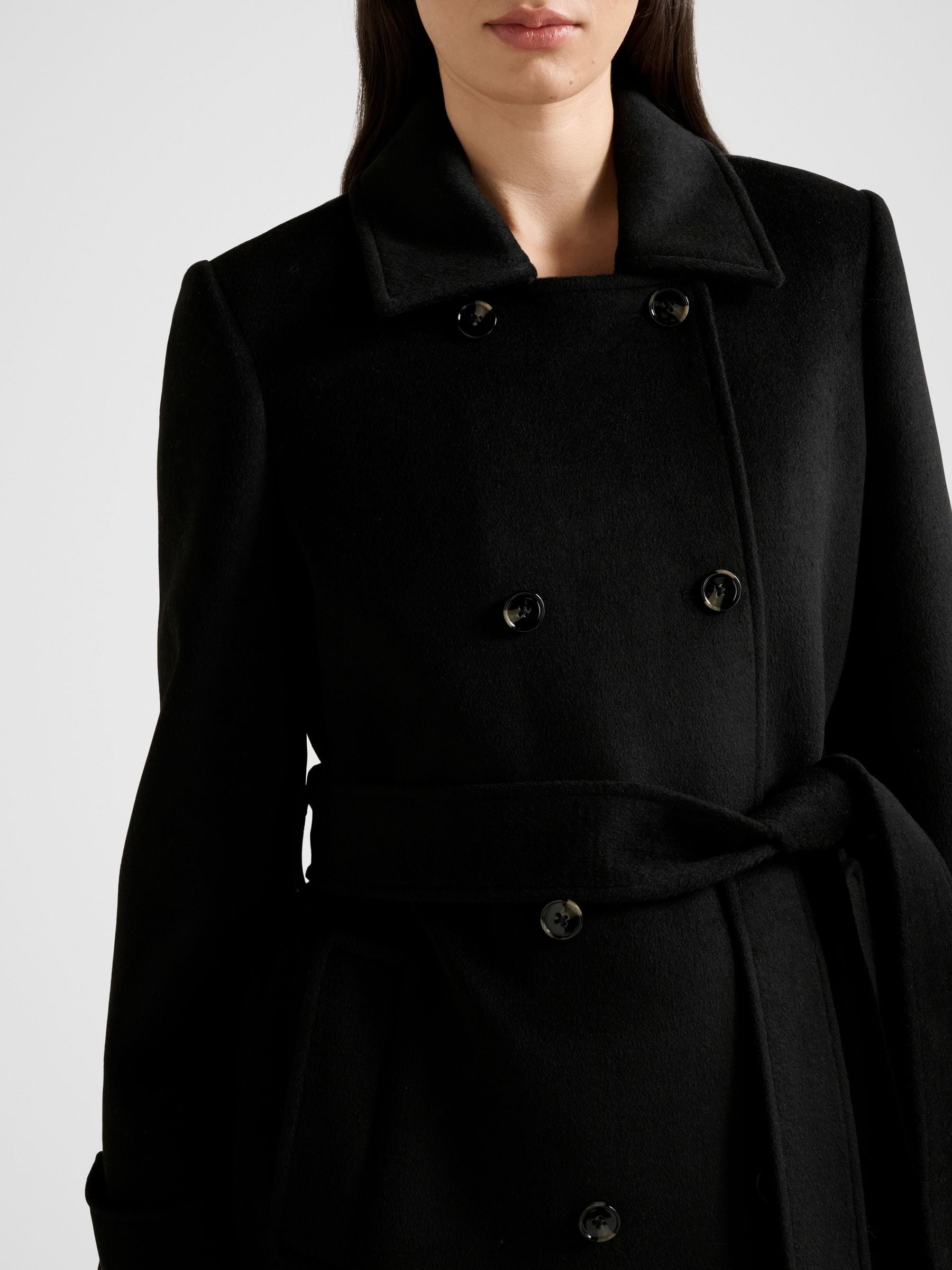Buy Forever New Black Sophie Double Breasted Wrap Coat from the