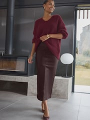 Berry Red N. Premium Genuine Leather Midi Skirt - Image 1 of 8