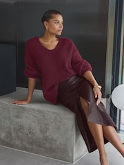 Berry Red N. Premium Genuine Leather Midi Skirt - Image 2 of 8