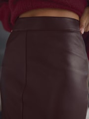 Berry Red N. Premium Genuine Leather Midi Skirt - Image 5 of 8