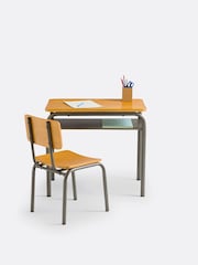La Redoute Intérieurs Grey Wood Buton Vintage Metal School Desk and Chair - Image 3 of 4