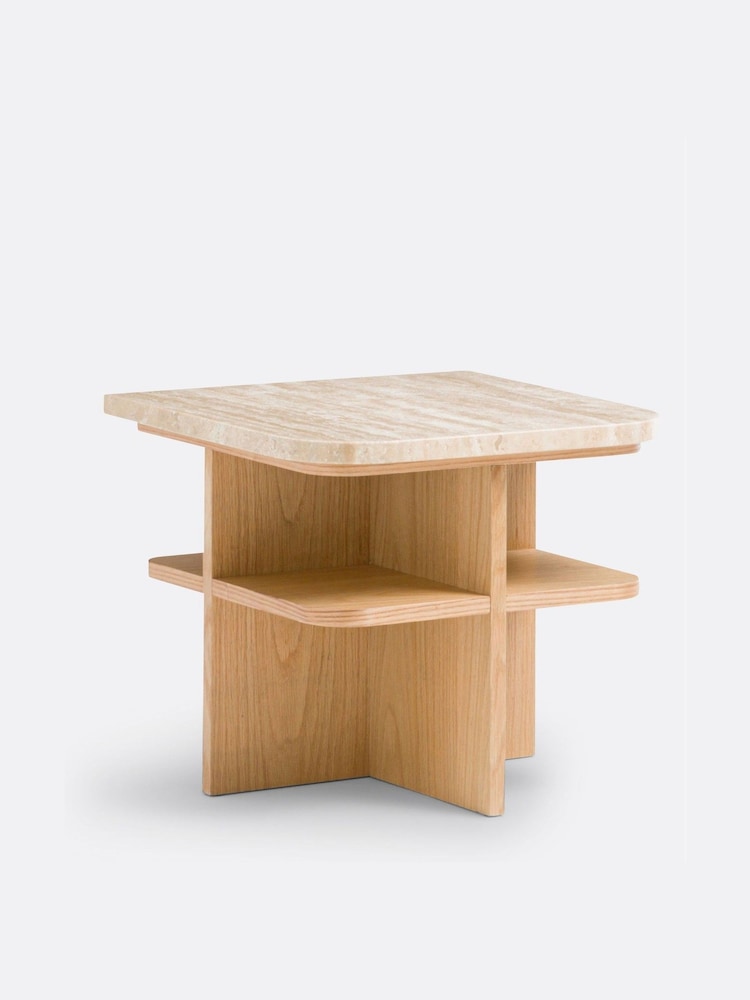 La Redoute Intérieurs Oak Caliste & Travertine Bedside Table - Image 5 of 5