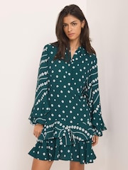 Mint Velvet Green Printed Ruffle Mini Dress - Image 4 of 8