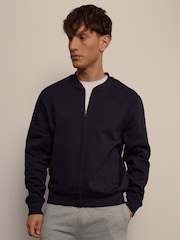 Threadbare Blue Zip Through Sweat Bomber Jacket - Image 1 of 7