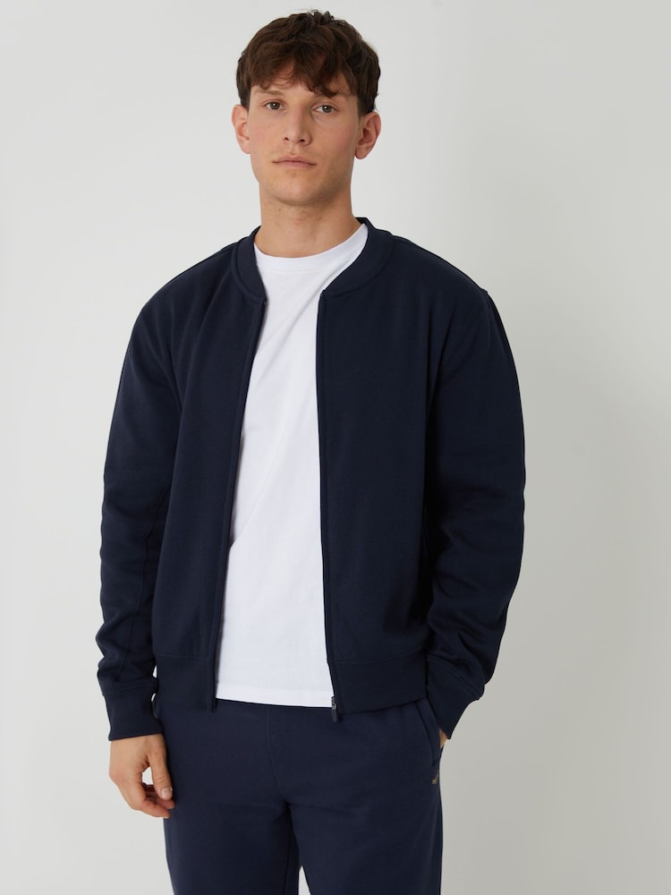Threadbare Blue Zip Through Sweat Bomber Jacket - Image 2 of 7