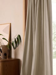 Natural Cotton Muslin Ruffle Top Fold Over Lined Curtain - Image 3 of 7