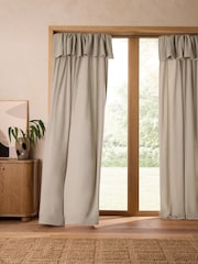 Natural Cotton Muslin Ruffle Top Fold Over Lined Curtain - Image 4 of 7