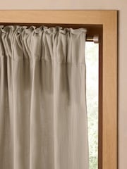 Natural Cotton Muslin Ruffle Top Fold Over Lined Curtain - Image 6 of 7