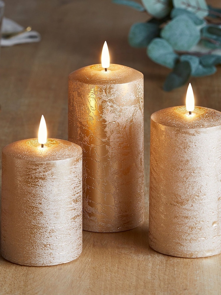 Lights4fun Copper TruGlow Copper LED Autumn Candle Trio - Image 1 of 3 Lights4fun Copper TruGlow Copper LED Autumn Candle Trio - Image 1 of 3