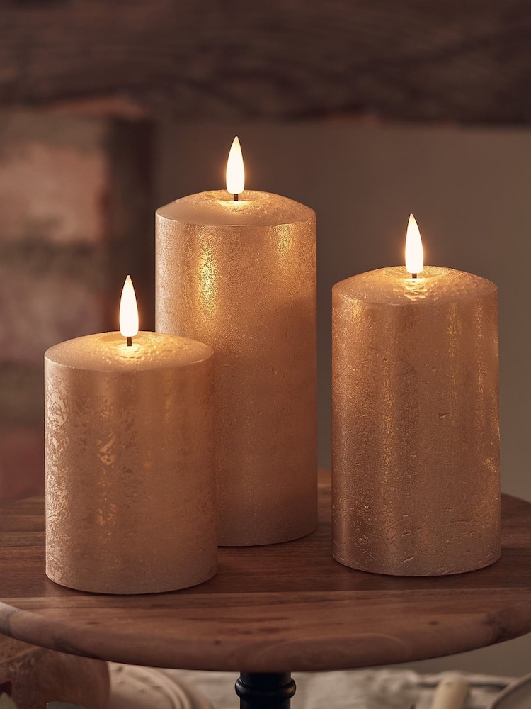 Lights4fun Copper TruGlow Copper LED Autumn Candle Trio - Image 2 of 3 Lights4fun Copper TruGlow Copper LED Autumn Candle Trio - Image 2 of 3