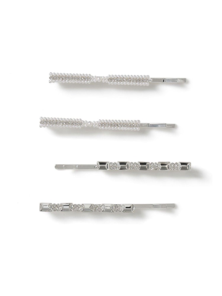 Aela Silver Baguette Rhinestone Hair Slides - Image 1 of 2 Aela Silver Baguette Rhinestone Hair Slides - Image 1 of 2