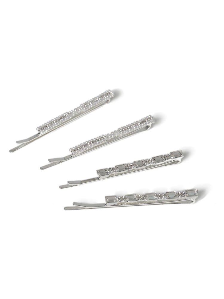 Aela Silver Baguette Rhinestone Hair Slides - Image 2 of 2 Aela Silver Baguette Rhinestone Hair Slides - Image 2 of 2