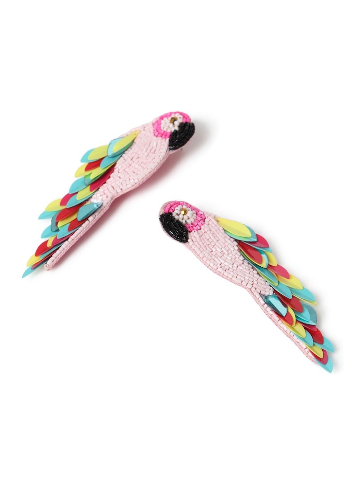 Aela Pink Beaded Parrot Earrings - Image 3 of 3