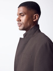 Brown Loose Fit Flannel Suit Jacket - Image 5 of 12