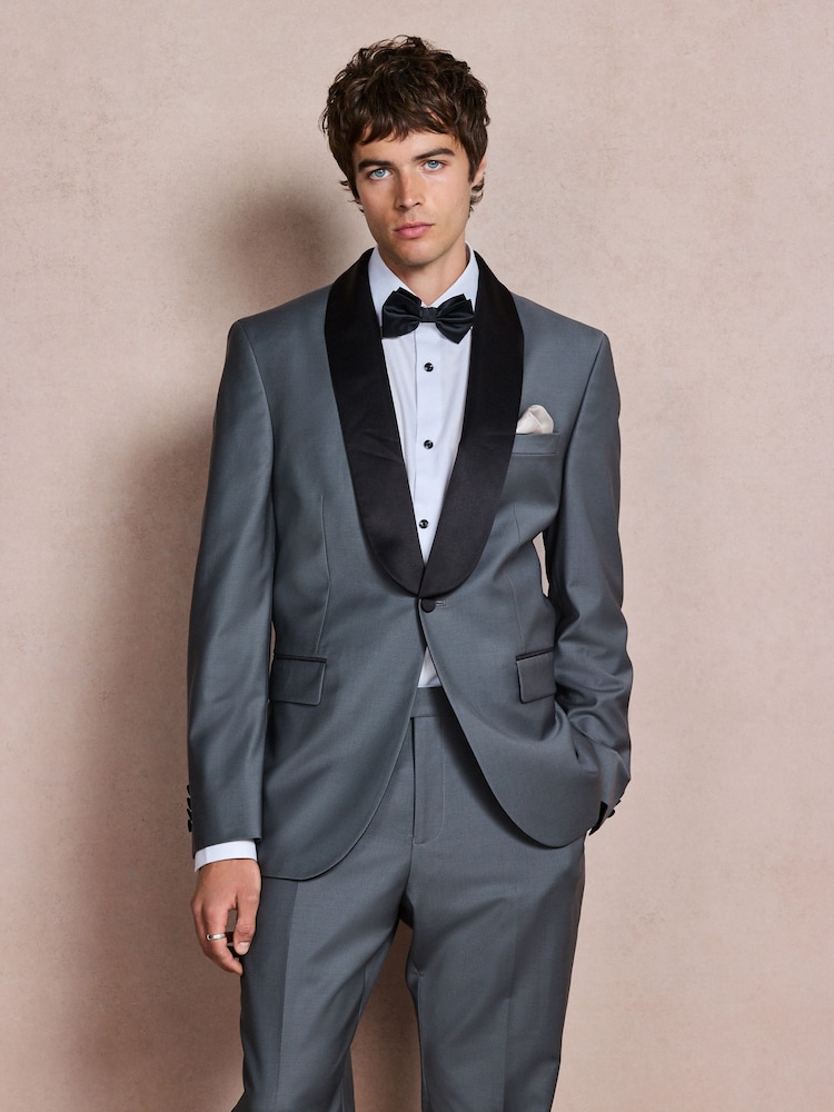 Mid Blue N. Premium Tailored Fit With Wool Shawl Lapel Tuxedo Suit Jacket - Image 1 of 5