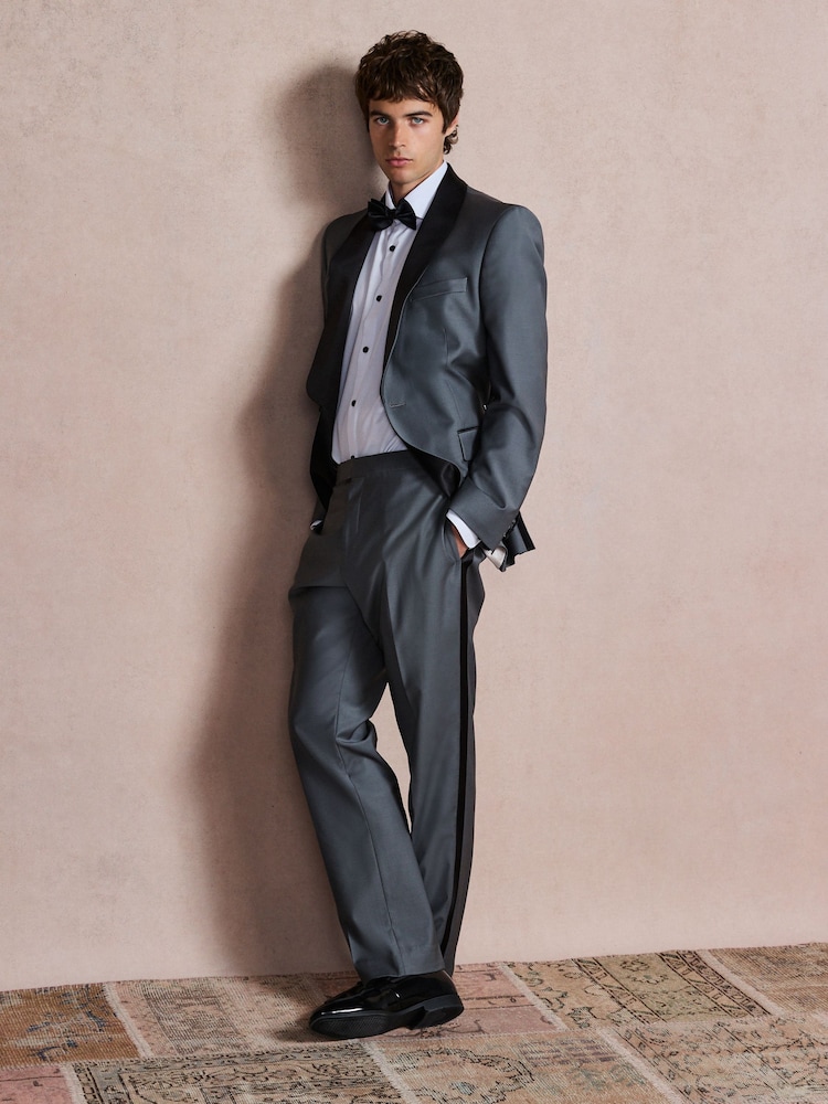 Mid Blue N. Premium Tailored Fit With Wool Shawl Lapel Tuxedo Suit Jacket - Image 2 of 5
