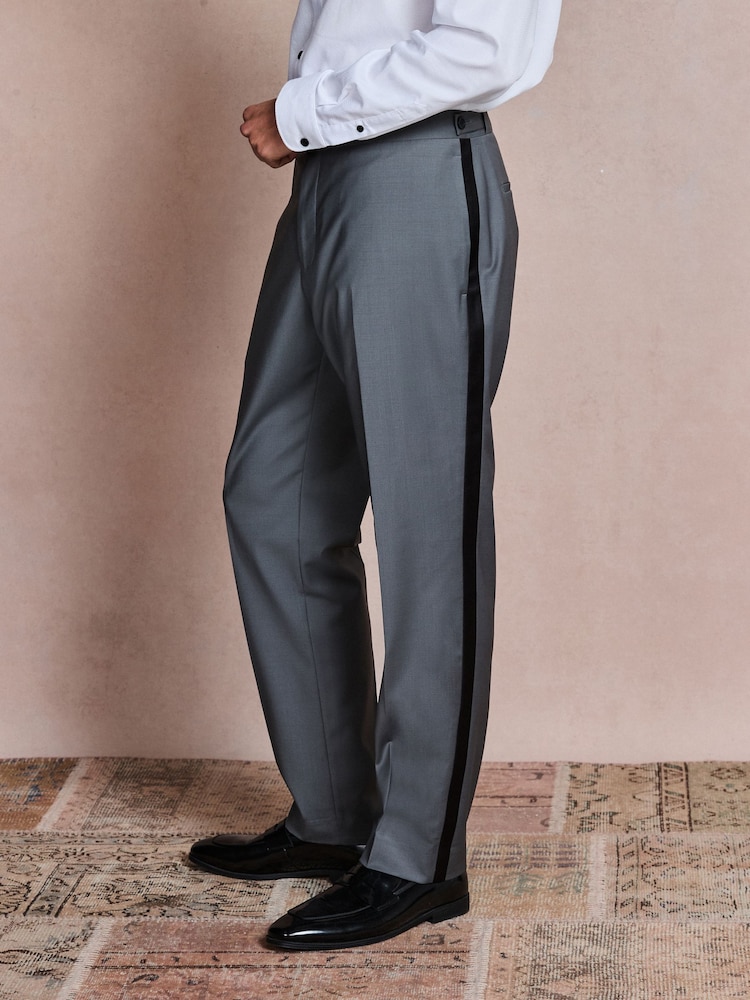 Mid Blue N. Premium Tailored Fit With Wool Tuxedo Suit Trousers With Tape Detail - Image 1 of 5 Mid Blue N. Premium Tailored Fit With Wool Tuxedo Suit Trousers With Tape Detail - Image 1 of 5