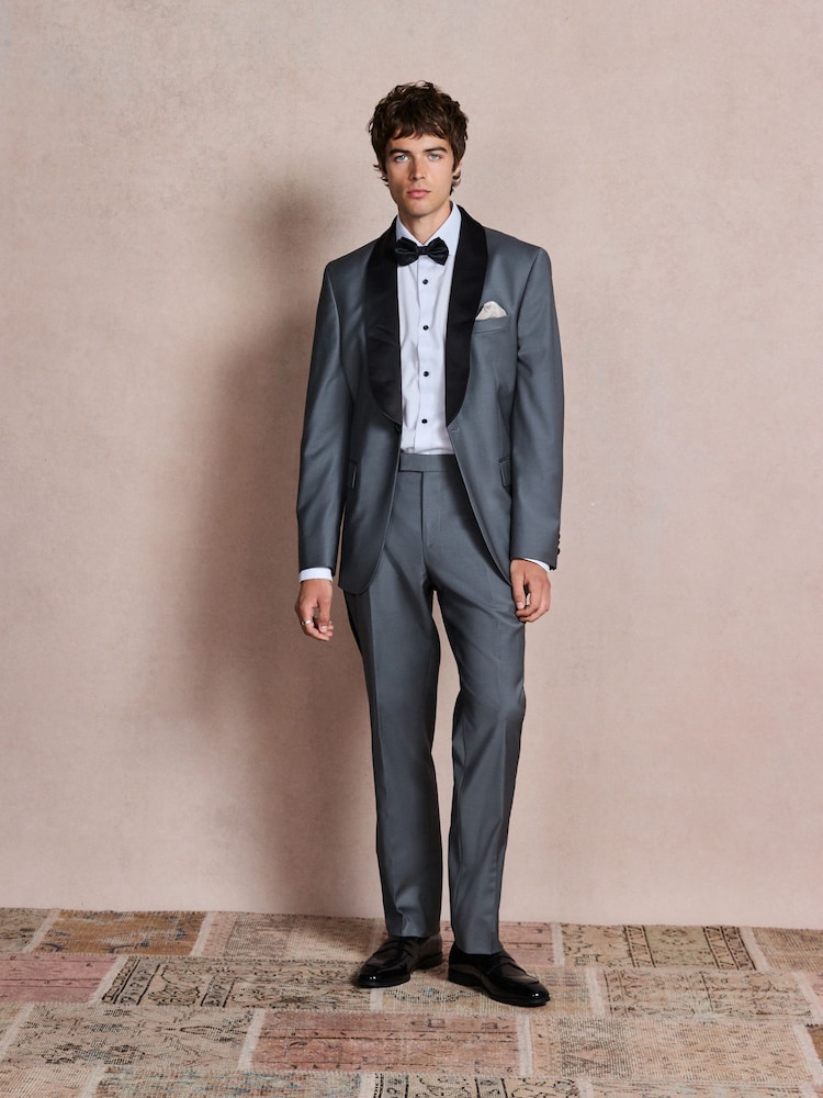 Mid Blue N. Premium Tailored Fit With Wool Tuxedo Suit Trousers With Tape Detail - Image 2 of 5 Mid Blue N. Premium Tailored Fit With Wool Tuxedo Suit Trousers With Tape Detail - Image 2 of 5