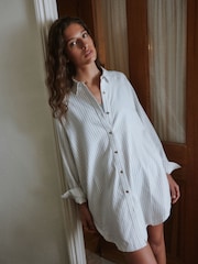 Yard Grey Button Through Stripe Night Shirt - Image 1 of 9