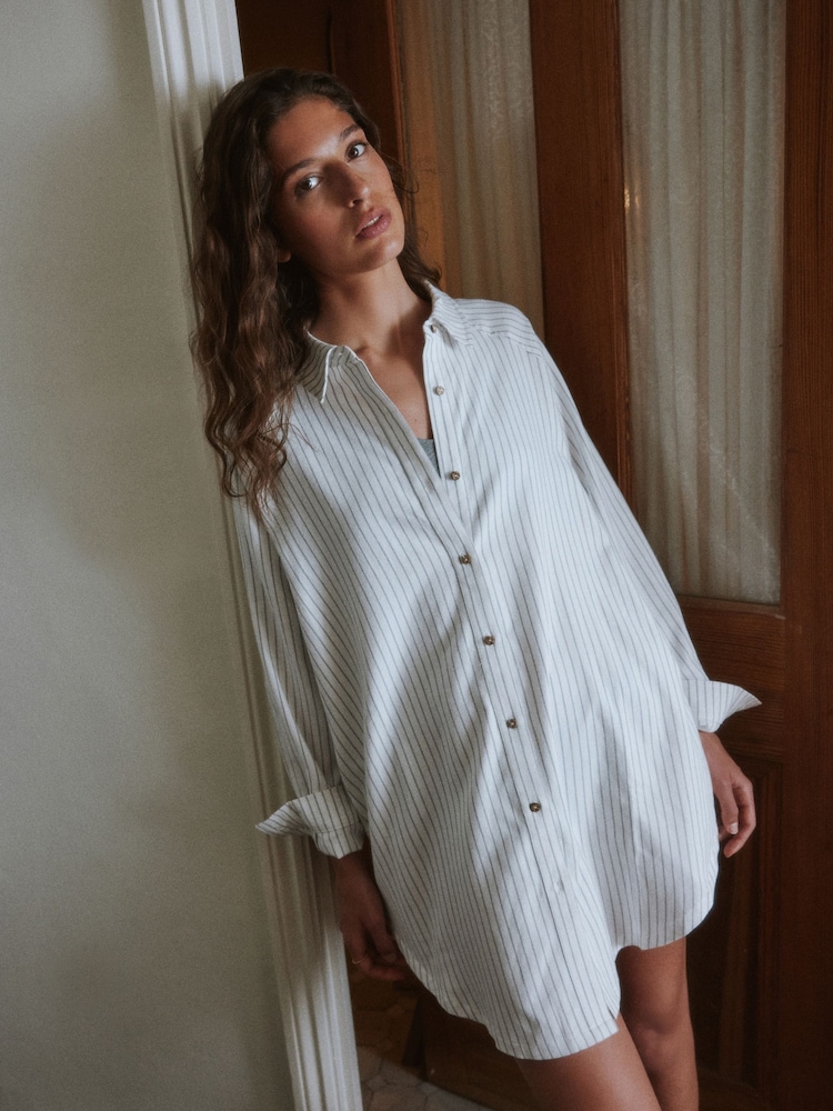 Yard Grey Button Through Stripe Night Shirt - Image 1 of 9 Yard Grey Button Through Stripe Night Shirt - Image 1 of 9