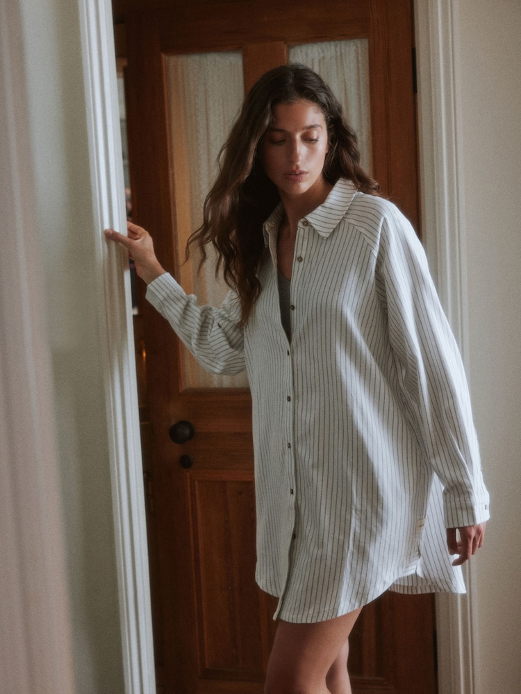 Yard Grey Button Through Stripe Night Shirt - Image 2 of 9 Yard Grey Button Through Stripe Night Shirt - Image 2 of 9