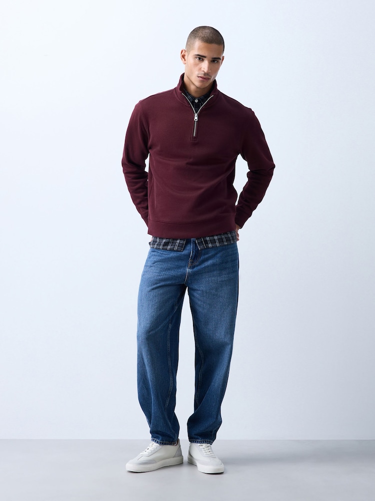 Burgundy Red N.Premium Smart Rib Textured Quarter Zip Sweat Top - Image 2 of 4
