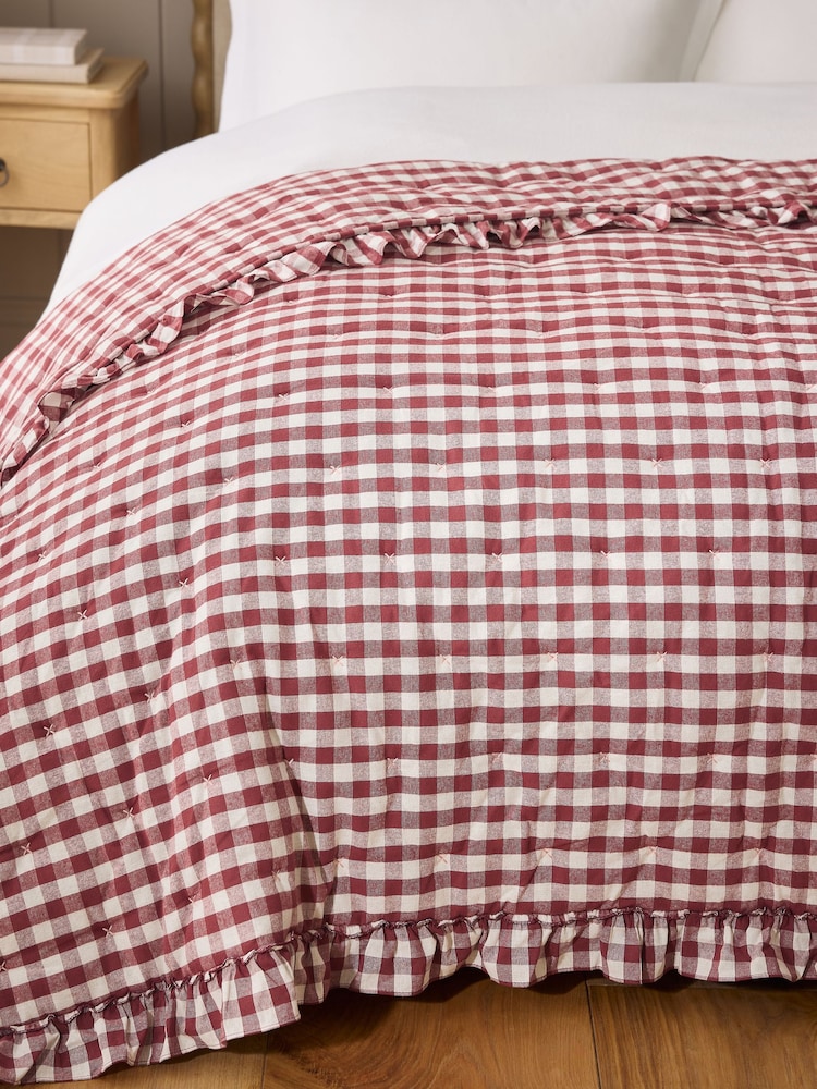 Red Gingham Brushed ruffle Bedspread - Image 2 of 7 Red Gingham Brushed ruffle Bedspread - Image 2 of 7