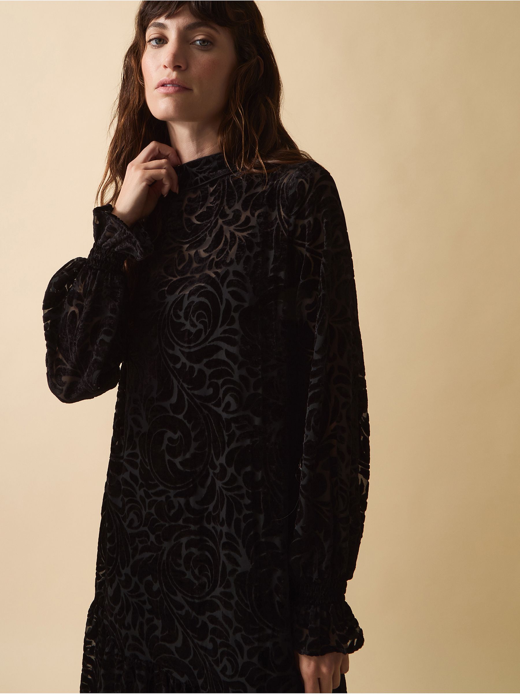 Buy Monsoon Black Clemence Gigi High Neck Velvet Burnout Long
