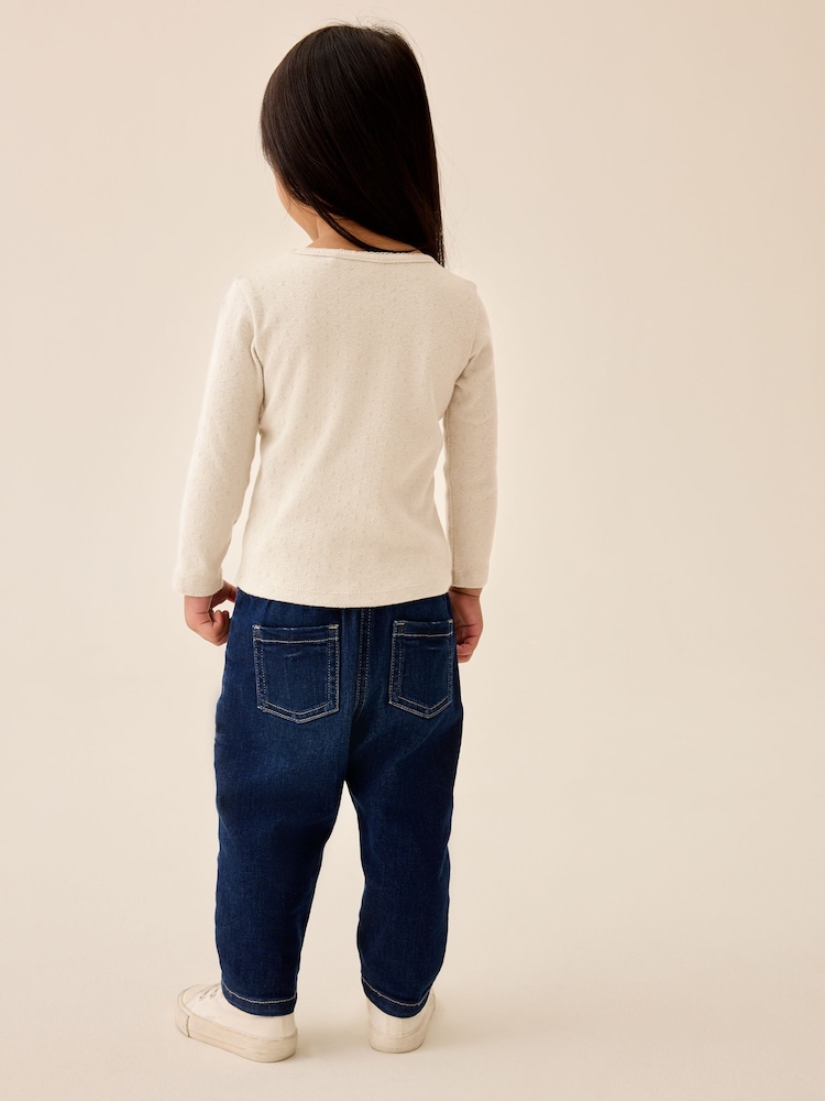 Ecru Long Sleeve Pointelle Top (3mths-7yrs) - Image 2 of 7 Ecru Long Sleeve Pointelle Top (3mths-7yrs) - Image 2 of 7