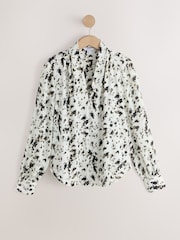 Ecru Speckle Print Long Sleeved V-Neck Cuff Top - Image 4 of 6