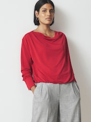 Red Long Sleeved Drape Bubblehem Top - Image 1 of 8