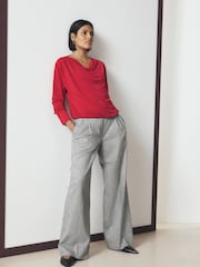 Red Long Sleeved Drape Bubblehem Top - Image 2 of 8