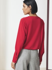 Red Long Sleeved Drape Bubblehem Top - Image 4 of 8