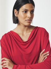 Red Long Sleeved Drape Bubblehem Top - Image 5 of 8