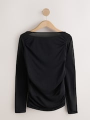 Black Long Sleeved Mesh Slash Neck Top - Image 6 of 8
