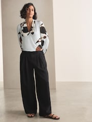 Blue Floral Print Long Sleeve V-Neck Blouse - Image 2 of 4