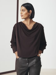 Wine Long Sleeved Drape Bubblehem Top - Image 1 of 8
